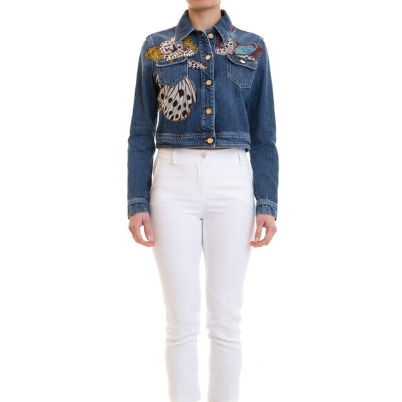 Roberto Cavalli Size IT 46 Butterfly Denim Jean Jacket Vintage - Picture 3 of 15
